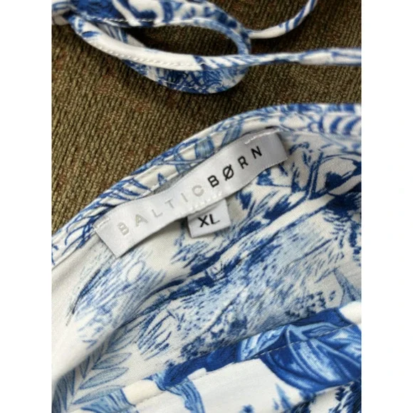 Baltic Born Byron Blue White Tropical Resort Wear Wide Leg Tie Front Jumpsuit XL - Picture 10 of 14